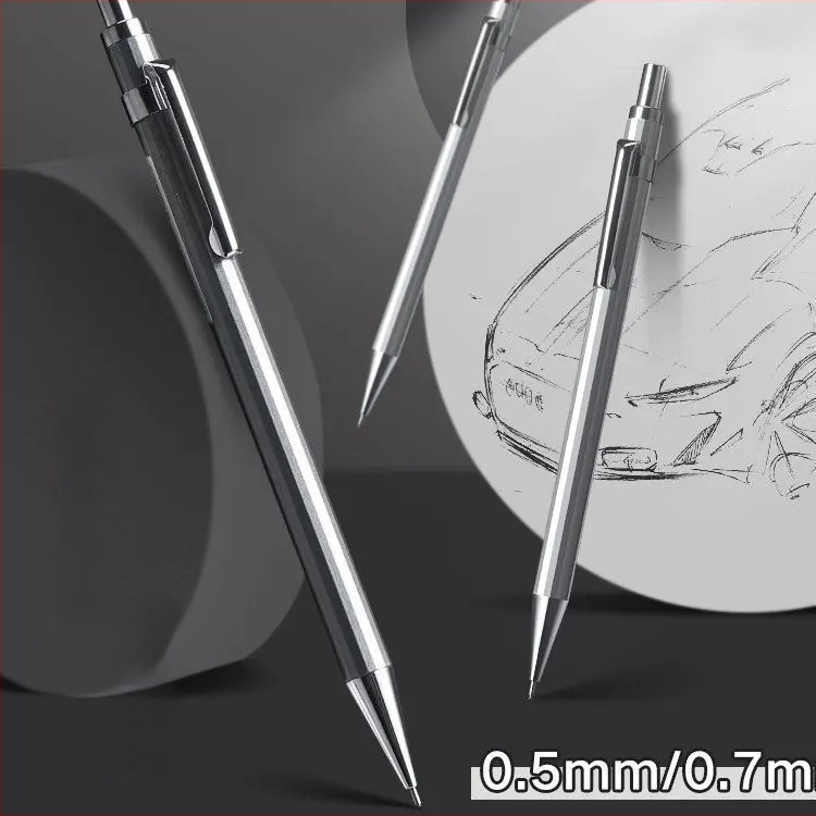 Fémtestű mechanikus ceruza professzionális rajzhoz, 0,5 mm grafit, kiegyensúlyozott súlypont, többfunkciós