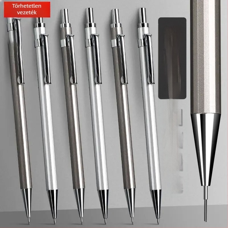 Fémtestű mechanikus ceruza professzionális rajzhoz, 0,5 mm grafit, kiegyensúlyozott súlypont, többfunkciós