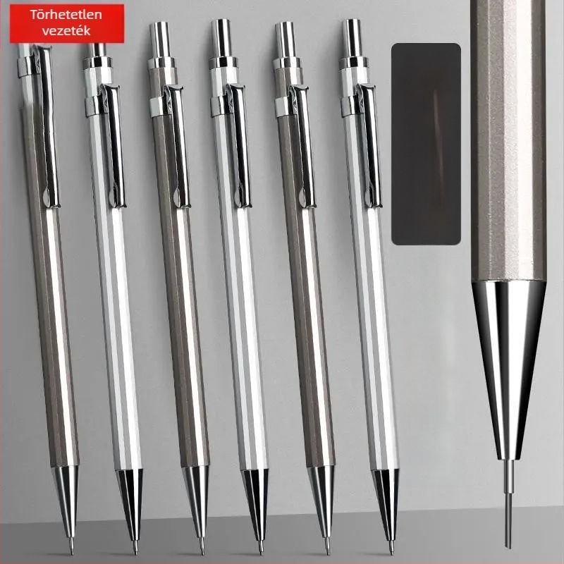 Fémtestű mechanikus ceruza professzionális rajzhoz, 0,5 mm grafit, kiegyensúlyozott súlypont, többfunkciós