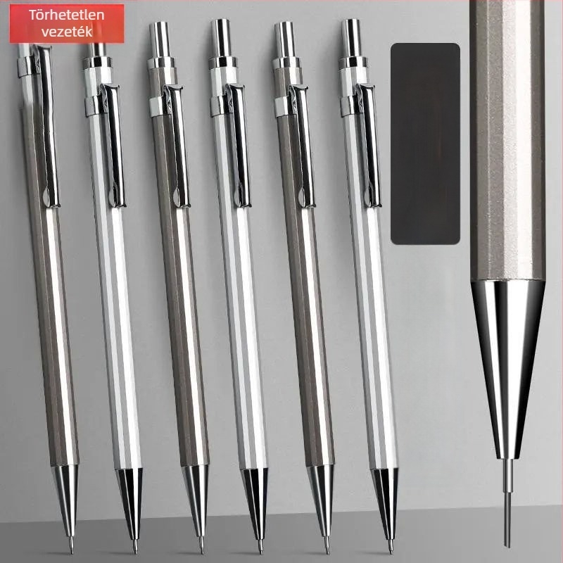 Fémtestű mechanikus ceruza professzionális rajzhoz, 0,5 mm grafit, kiegyensúlyozott súlypont, többfunkciós