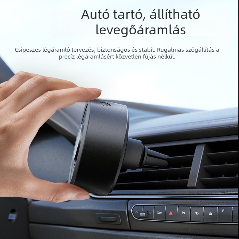 Autós USB aromaterápiás ventilátor a légkivezetőhöz, 5 lapáttal, brushless motor, digitális kijelző, összecsukható