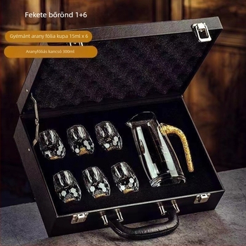 Kristályos szeszes italok pohárkészlet – vízcsepp formájú aranyfólia dizájn, 100 ml kapacitás, nyomtatott logó, első osztályú minőség