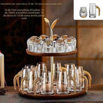 Kristályos szeszes italok pohárkészlet – vízcsepp formájú aranyfólia dizájn, 100 ml kapacitás, nyomtatott logó, első osztályú minőség