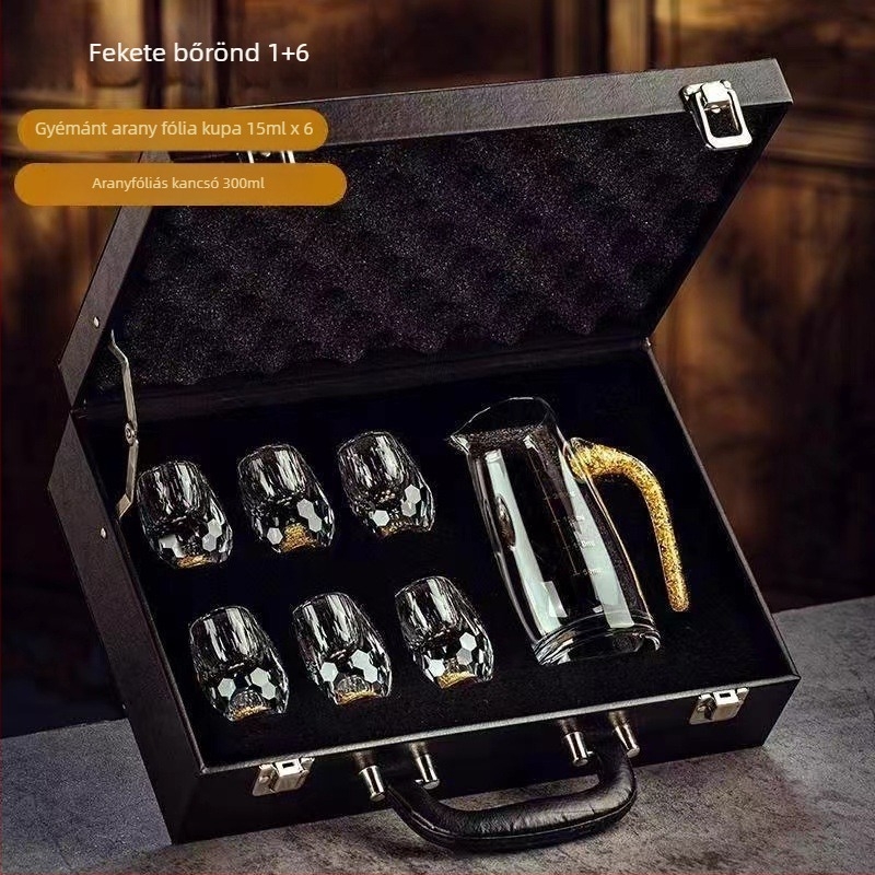 Kristályos szeszes italok pohárkészlet – vízcsepp formájú aranyfólia dizájn, 100 ml kapacitás, nyomtatott logó, első osztályú minőség