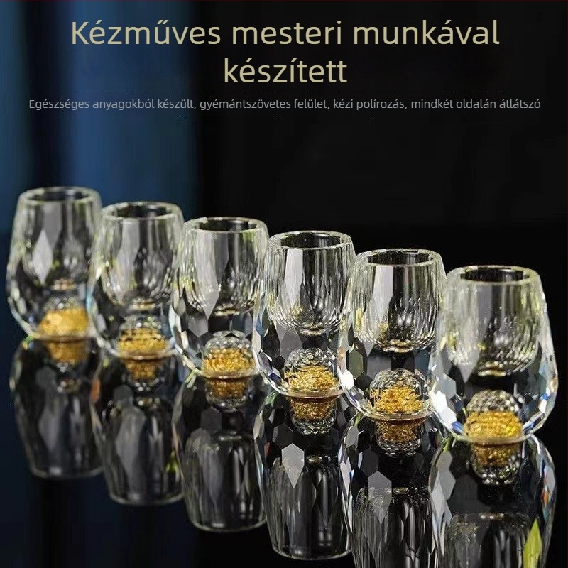 Kristályos szeszes italok pohárkészlet – vízcsepp formájú aranyfólia dizájn, 100 ml kapacitás, nyomtatott logó, első osztályú minőség