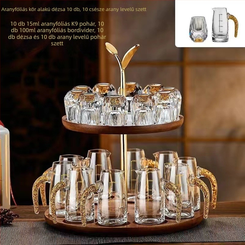 Kristályos szeszes italok pohárkészlet – vízcsepp formájú aranyfólia dizájn, 100 ml kapacitás, nyomtatott logó, első osztályú minőség