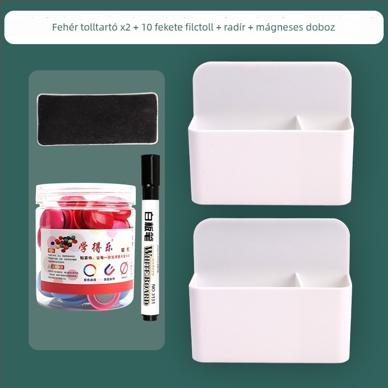 Falihoz szerelhető szívó típusú mágneses tolltartó – fehér táblához és fekete táblához, PVC, négyszögletes, nagy kapacitású