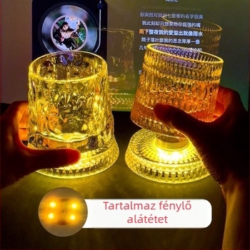 Forgó whiskys pohár állvánnyal, üveg, 201–300 ml kapacitás, világító alátét