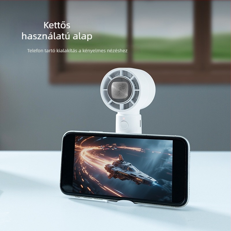 Kézben tartható ventilátor beépített 1200-2000mAh akkumulátorral, telefon-tartóval, félvezetős hűtés, brushless motor