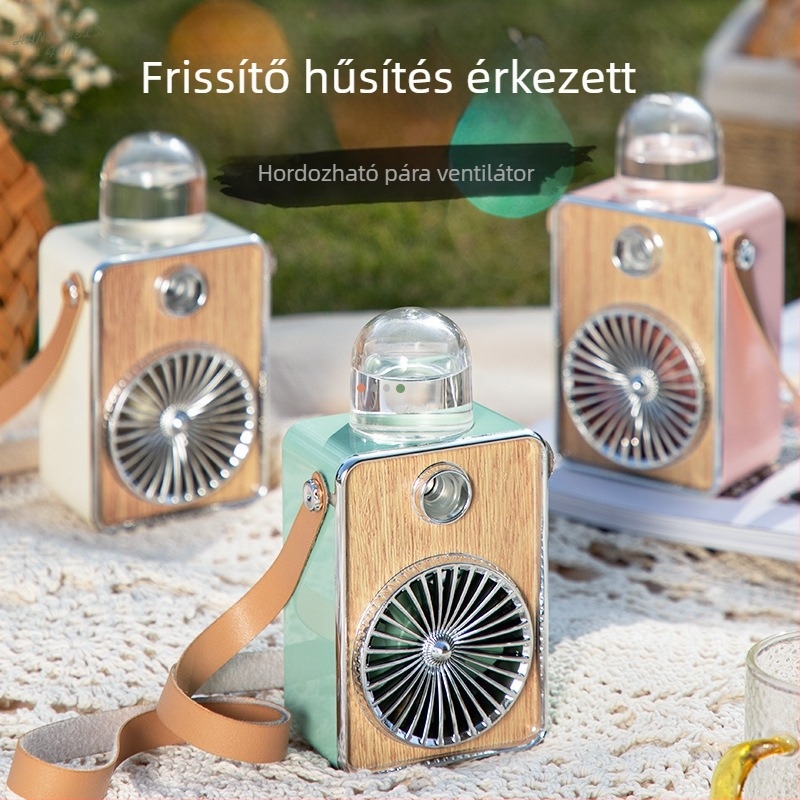 Kézben tartható nyakventilátor USB-töltéssel, beépített 800–1000 mAh akkumulátor, 2 sebesség, 5V/5W, zaj 36–45 dB