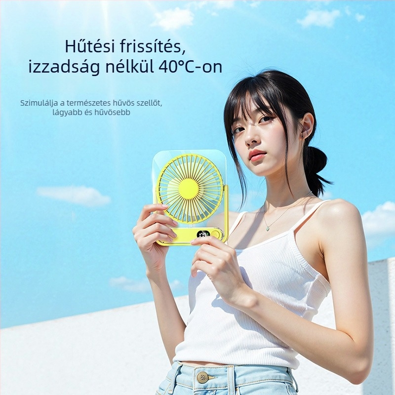 Beépített akkumulátoros mini asztali ventilátor, ultra vékony átlátszó kivitel, USB tápegység, 5‑lapátos, 5 sebesség, halk működés kollégiumokban és irodákban