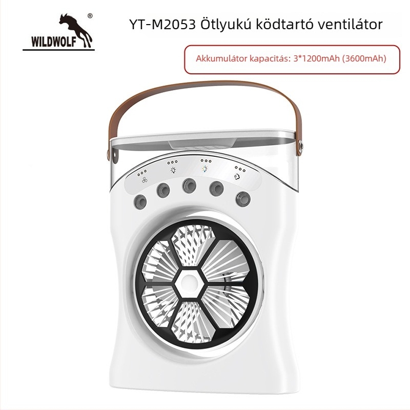 Asztali ventilátor permetező párásítással, cserélhető akkumulátorral, 3 sebesség, brushless motor