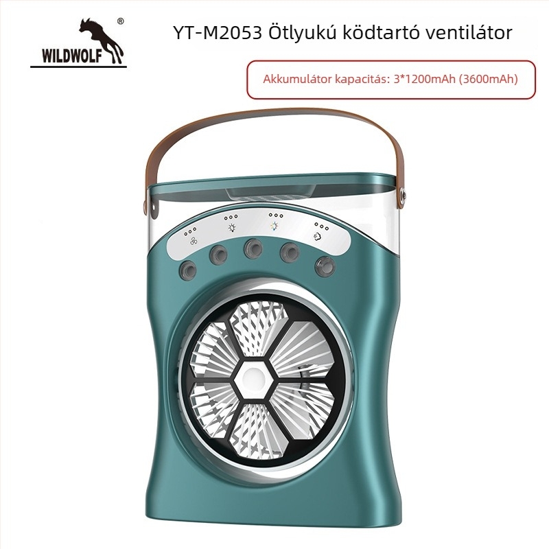 Asztali ventilátor permetező párásítással, cserélhető akkumulátorral, 3 sebesség, brushless motor