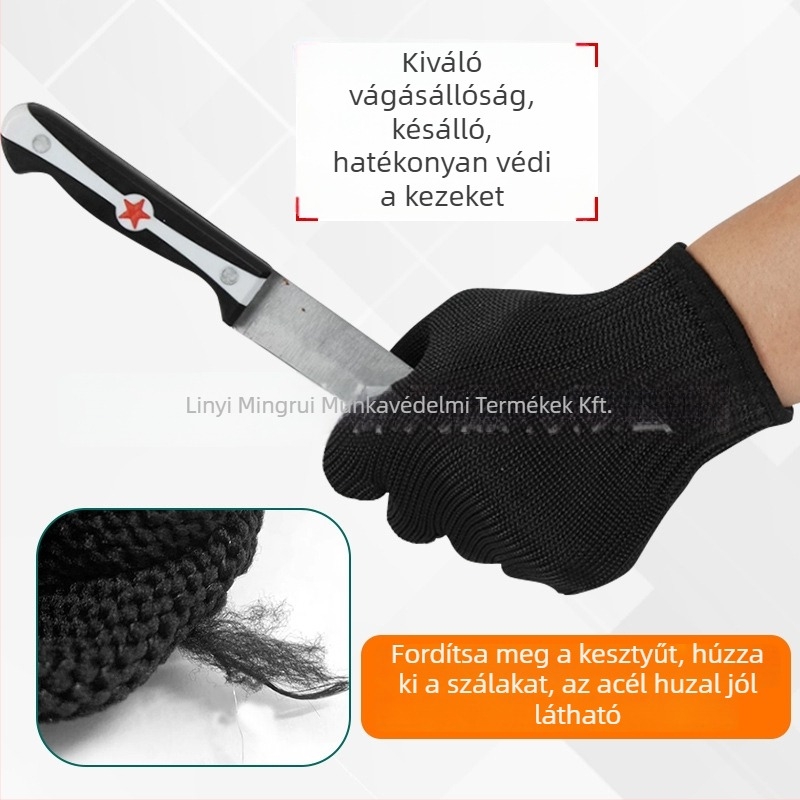 Vágásbiztos kesztyűk 5. szint, magas szilárdságú polietilén rost és rozsdamentes acél vezeték, üvegfeldolgozásra, petro-kémiai és mechanikai megmunkálásra