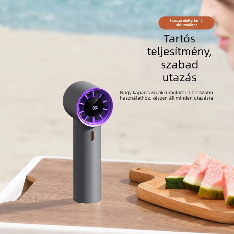 Okos kézi ventilátor LED kijelzővel, kültéri, mini hordozható USB töltésű, beépített akkumulátor