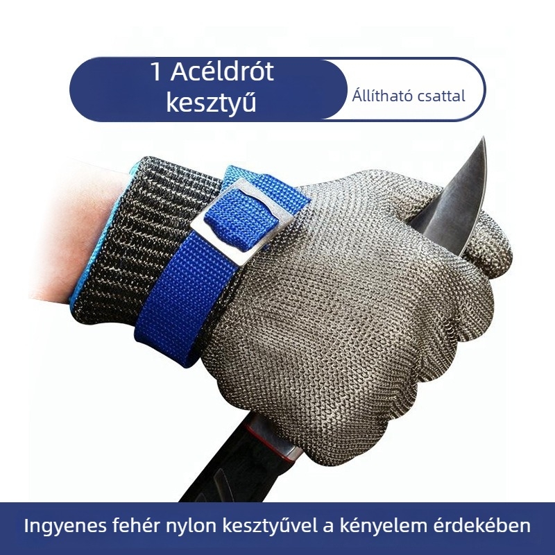 Vágásbiztos huzalkesztyű ötujjas, ipari használatra (Anyag: huzal; Használat: kezelések, csomagolás, ellenőrzés; Funkció: vágásállóság)