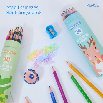 Hengeres színes ceruza készlet általános iskolásoknak, gyerekek rajzoláshoz, 24 vagy 36 szín