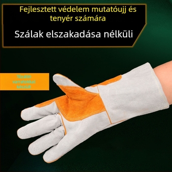 Vastagított tehénbőr hegesztő kesztyűk, kopásálló, magas hőállóságú, égés elleni védelem