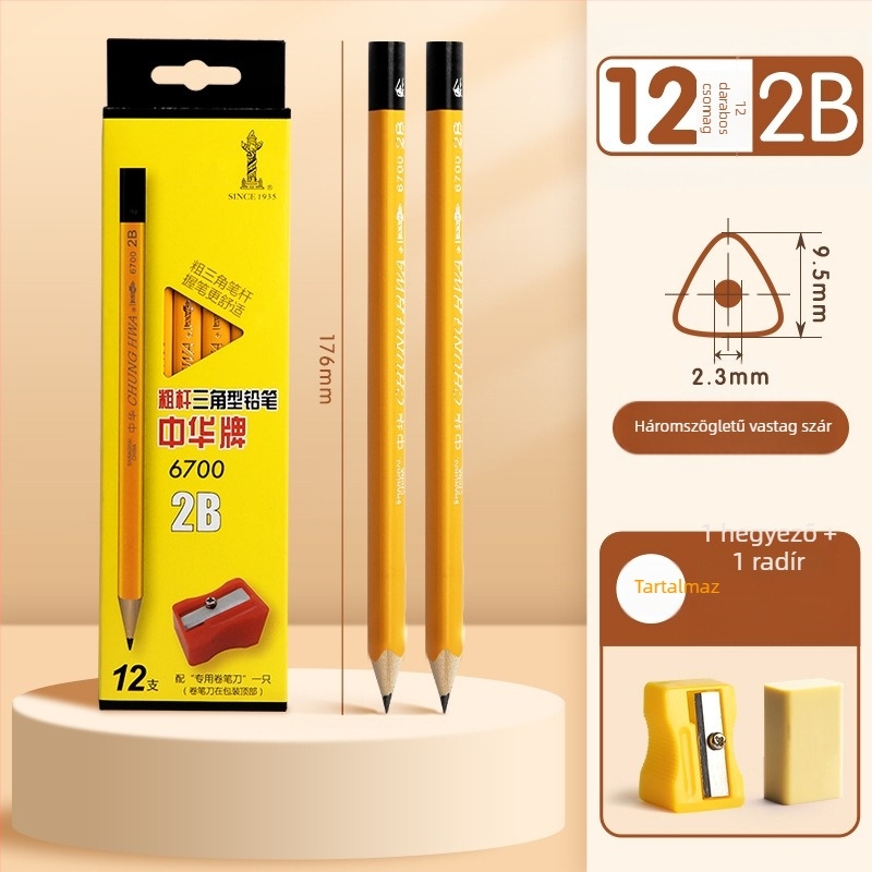 Zhonghua márkájú 2B ceruza általános iskolai vizsgákhoz, HB ceruza kezdőknek, nem toxikus