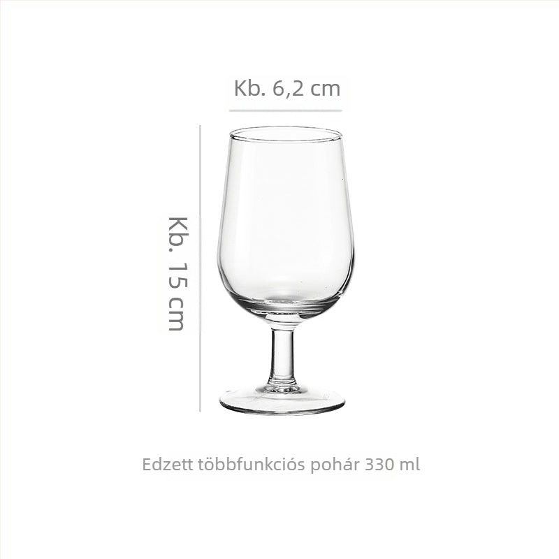 Vörösbor pohár, üvegből, kapacitás 301–400 ml, modern minimalist stílus, nyomtatott logóval, karton dobozos csomagolás