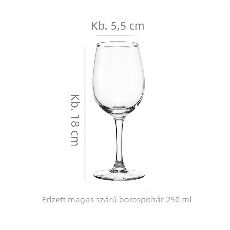 Vörösbor pohár, üvegből, kapacitás 301–400 ml, modern minimalist stílus, nyomtatott logóval, karton dobozos csomagolás