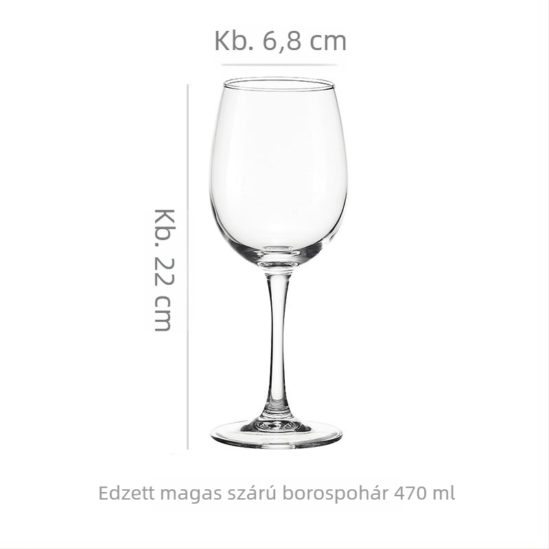 Vörösbor pohár, üvegből, kapacitás 301–400 ml, modern minimalist stílus, nyomtatott logóval, karton dobozos csomagolás