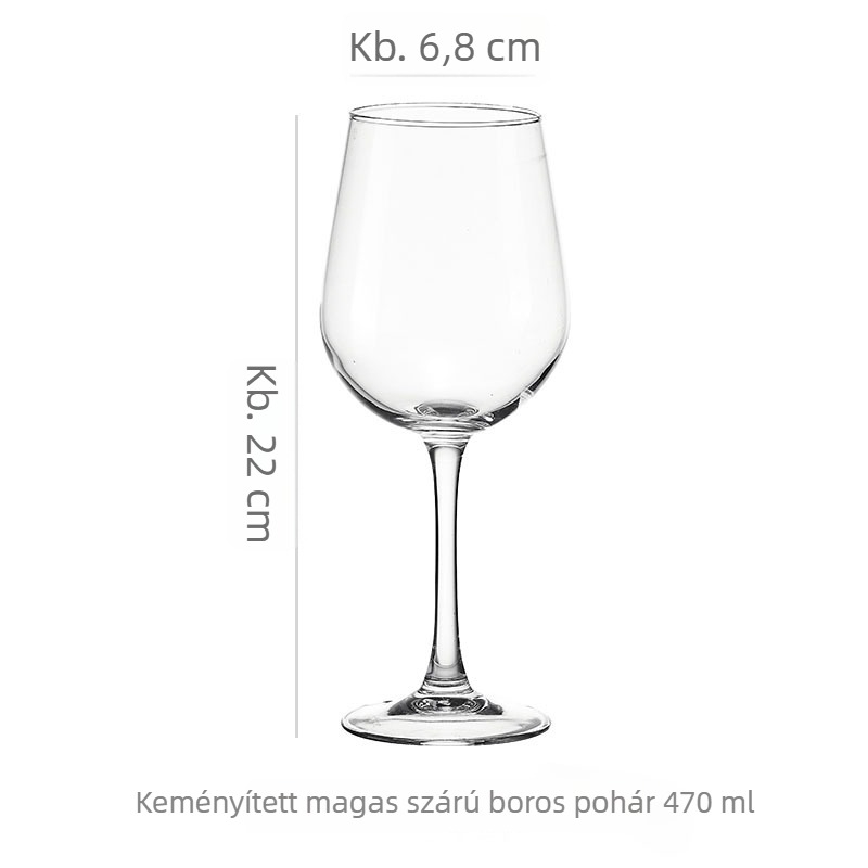 Vörösbor pohár, üvegből, kapacitás 301–400 ml, modern minimalist stílus, nyomtatott logóval, karton dobozos csomagolás