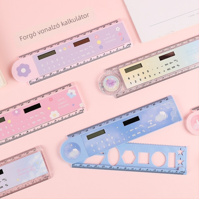 Napelemes multifunkciós számológép forgó vonalzóval, 8 számjegyű LED kijelző, modell XZ-302137