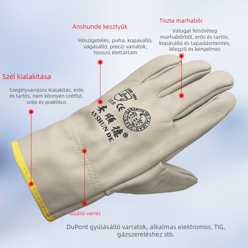 Tehénbőr hegesztő kesztyűk, Márka: Other; Használat: Other; Anyag: Tehénbőr