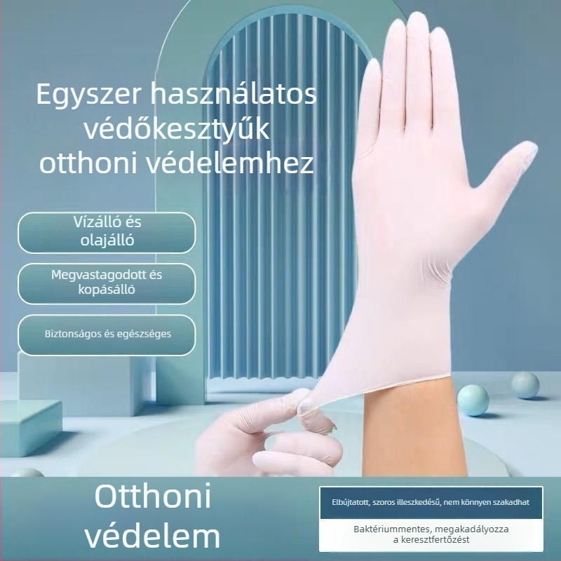 Egyszer használatos nitril kesztyűk, élelmiszer-minőségű, olaj- és kopásálló, logóval ellátott