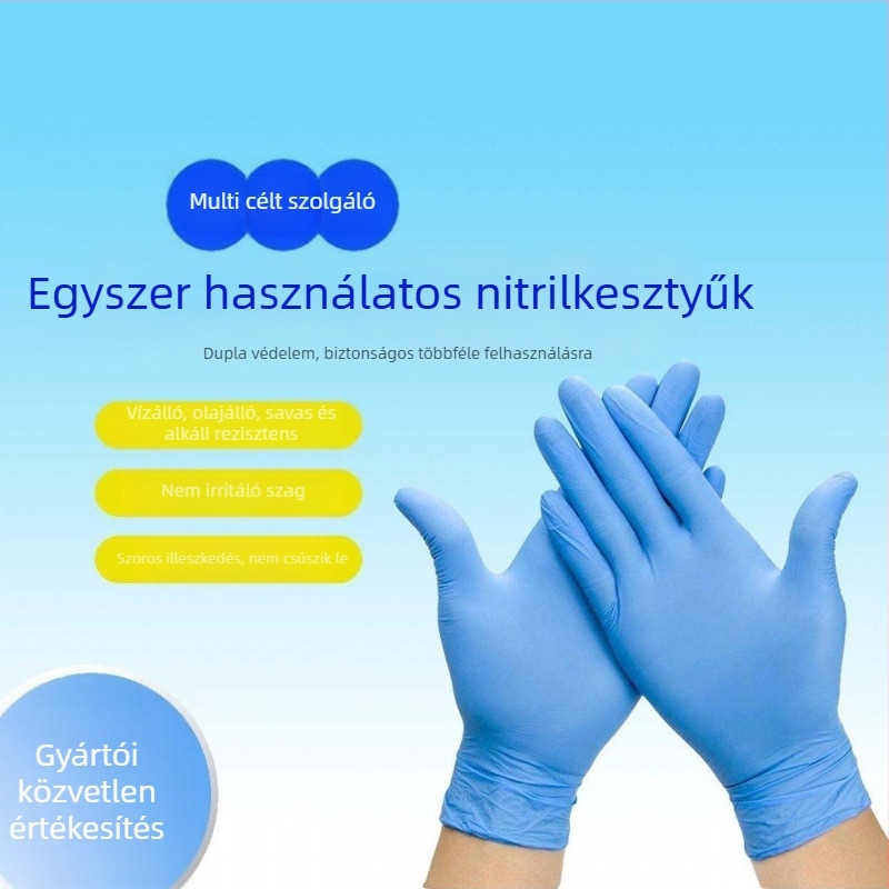 Egyszer használatos nitril kesztyűk, élelmiszer-minőségű, olaj- és kopásálló, logóval ellátott