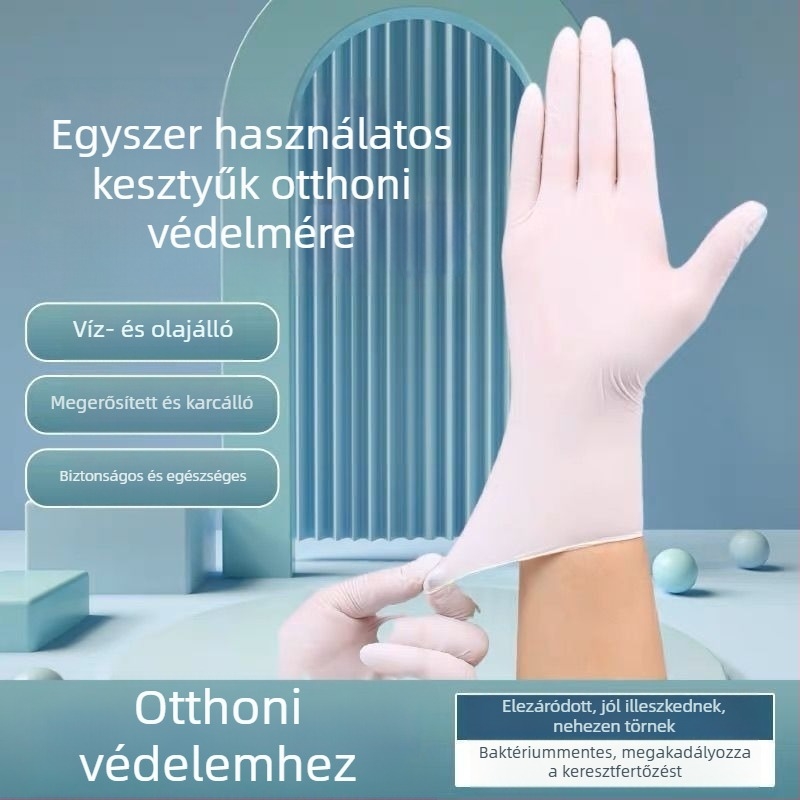 Egyszer használatos nitril kesztyűk, élelmiszer-minőségű, olaj- és kopásálló, logóval ellátott