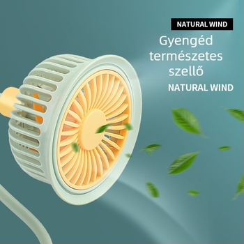 USB‑töltőklipszes asztali ventilátor beépített akkumulátorral, 5 lapáttal, kefés motor, egy sebességfokozat