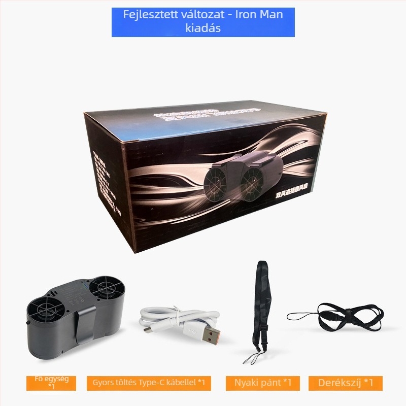 Csípőre szerelhető USB-s ventilátor, beépített 6000mAh-s akkumulátor, 5 lapát, 4 sebesség, hordozható kültéri hűtés