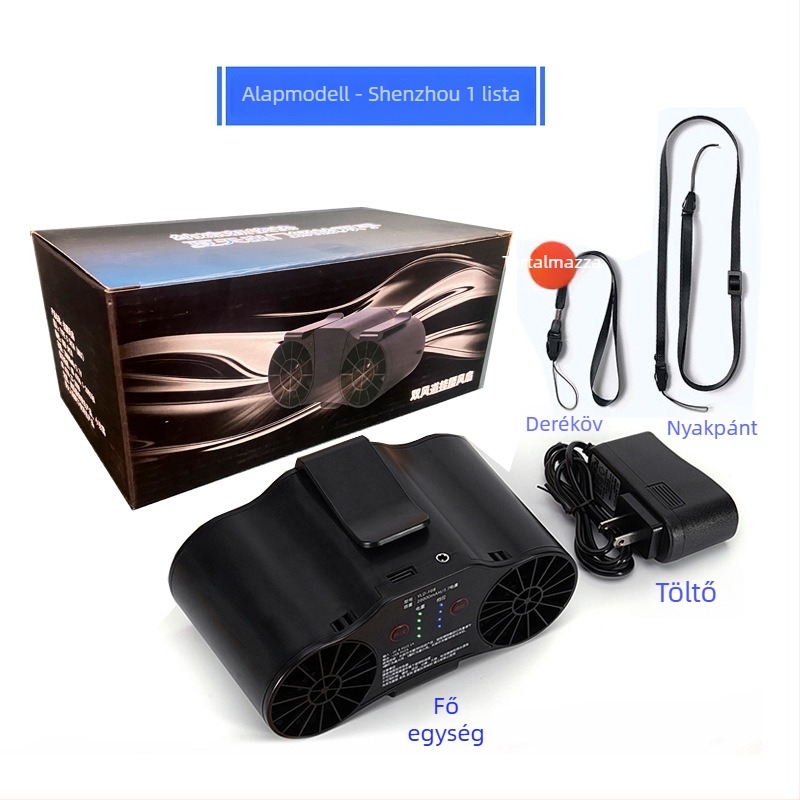 Csípőre szerelhető USB-s ventilátor, beépített 6000mAh-s akkumulátor, 5 lapát, 4 sebesség, hordozható kültéri hűtés