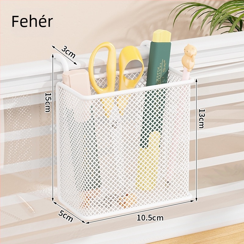 Fém asztali függő kosár tolltartóval, kerek alakú, nyomtatott logóval