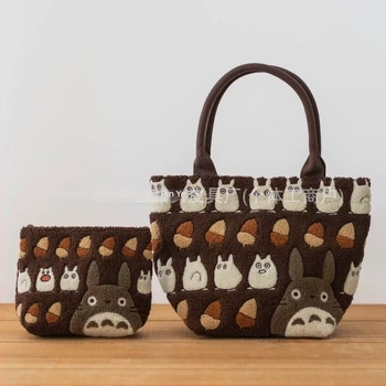 Totoro hímzett plüss tote táska – utcai divat stílus, négyszögletes forma, 2024 ősz, szabadidős utazásokhoz
