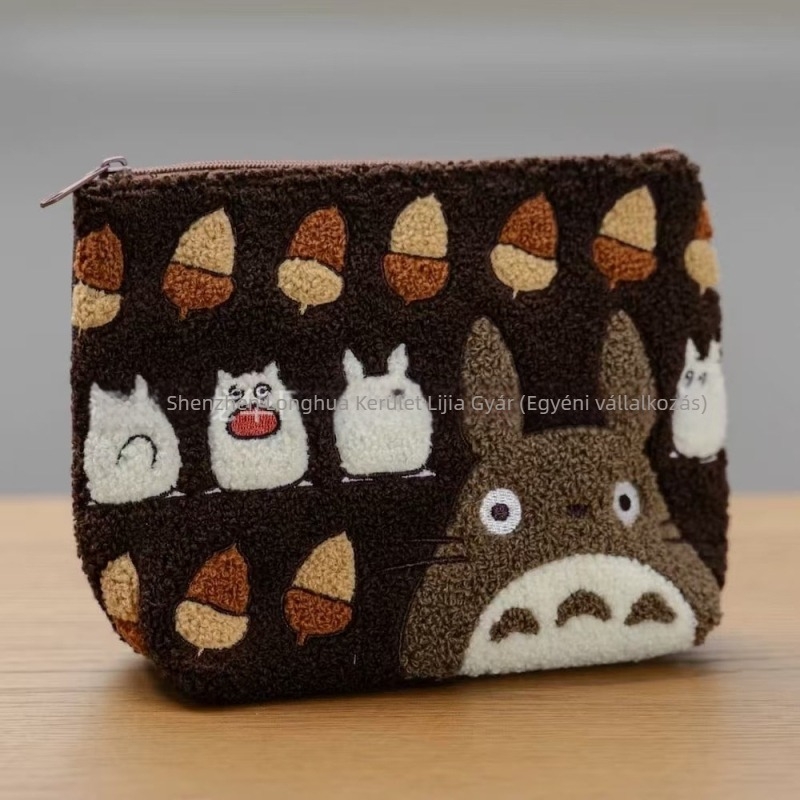 Totoro hímzett plüss tote táska – utcai divat stílus, négyszögletes forma, 2024 ősz, szabadidős utazásokhoz