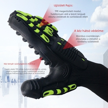 TPR Munkavédelmi kesztyűk – Ütésálló, Karcolásálló, Vágásálló, TPE Rezgéscsillapító, Mechanikai fúrásokhoz bányákban, Tömeg 350 g