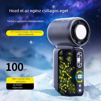 Kézi USB-s ventilátor jégkompressziós hűtéssel, beépített 2000–4000 mAh lítium-akkumulátor, 5 sebességfokozat, brushless motor