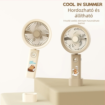 Kapibara mintás kézi ventilátor, beépített 1200-2000 mAh Li-Po akkumulátor, 3 sebesség, 5 lapát, USB töltés