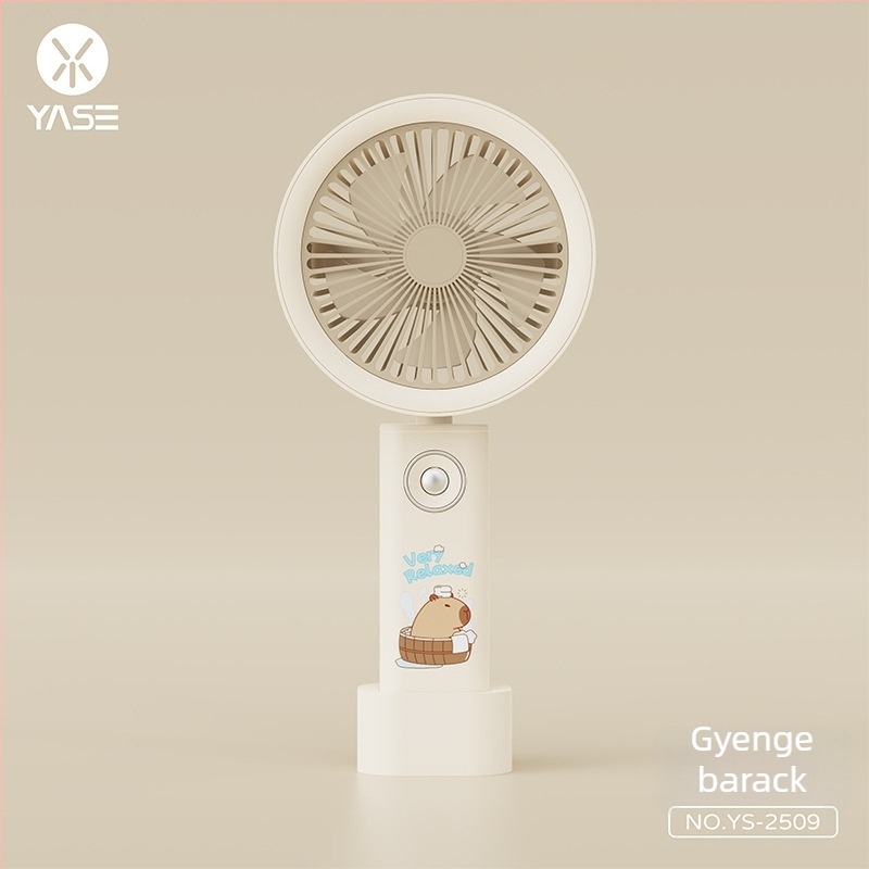 Kapibara mintás kézi ventilátor, beépített 1200-2000 mAh Li-Po akkumulátor, 3 sebesség, 5 lapát, USB töltés