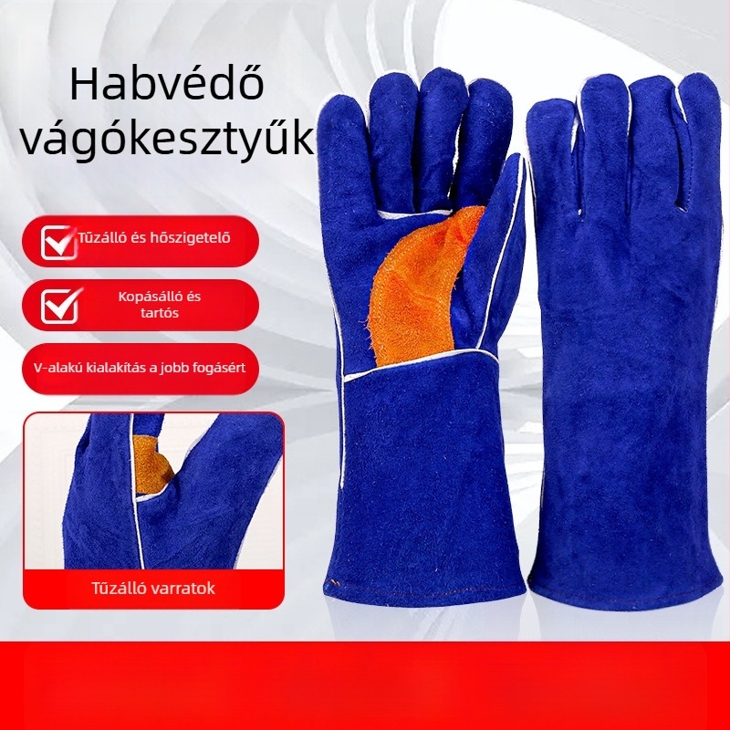 Tehénbőr hegesztő kesztyű, szigetelve, égés és szikra ellen védő funkcióval, hegesztési munkákhoz