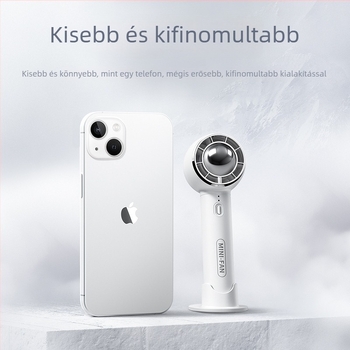 USB hordozható csendes kézi ventilátor beépített akkumulátorral, 5 lapátos ABS műanyag ház, 3 sebesség, 6–8 óra üzemidő, telefon tartó