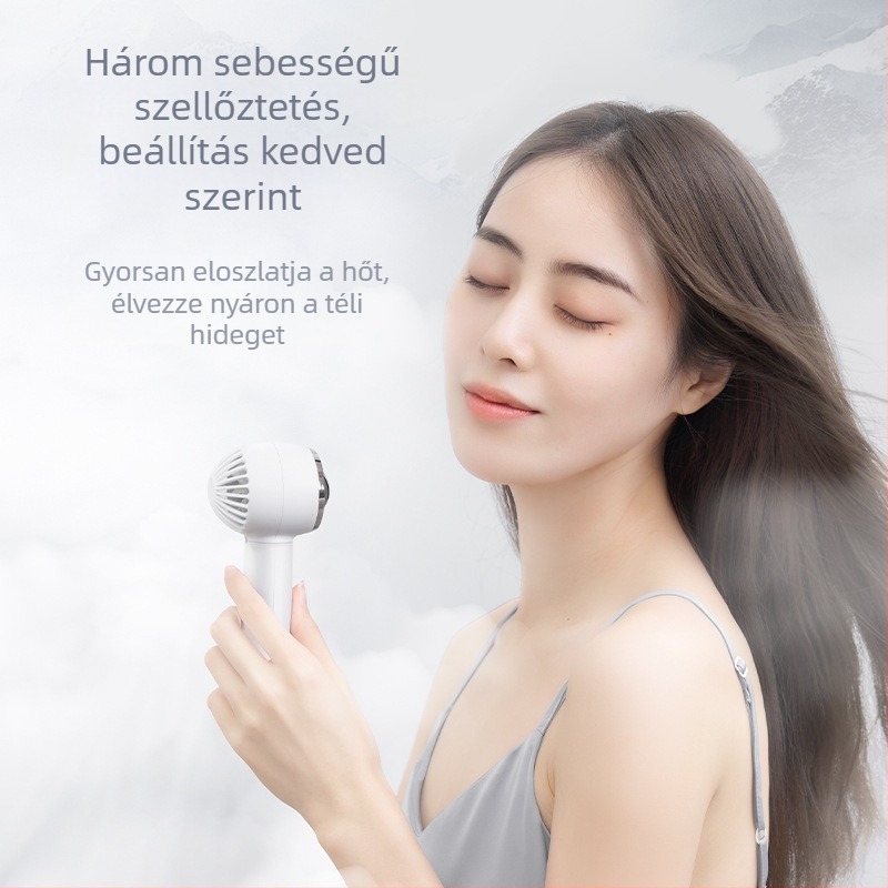 USB hordozható csendes kézi ventilátor beépített akkumulátorral, 5 lapátos ABS műanyag ház, 3 sebesség, 6–8 óra üzemidő, telefon tartó