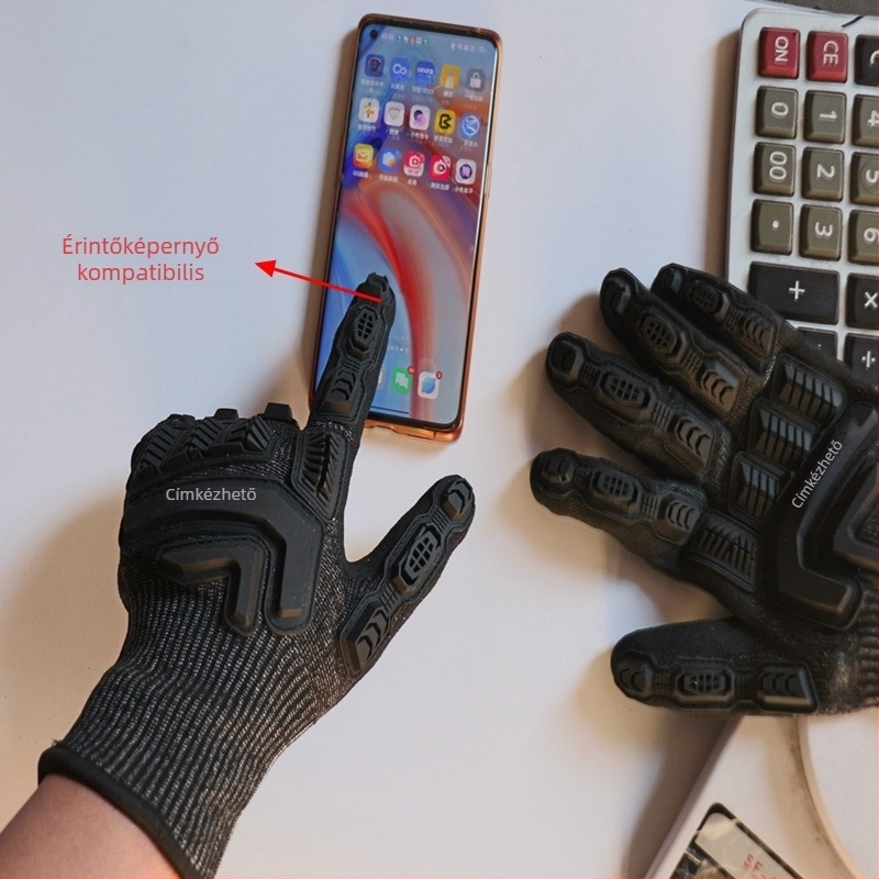 Vágásbiztos mechanikus taktikai kesztyűk, magas szilárdságú polietilén rost és rozsdamentes acéldróttal, biztonsági és ipari felhasználásra, teljes ujjas kivitel patch-ekkel