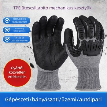 Junyi TPE ütéscsillapító mechanikus kesztyűk – anyag: TPE; tömeg: 42; alkalmazás: gépgyártás, jármű- és hajógyártás, építőipar, vas- és acélkohászat