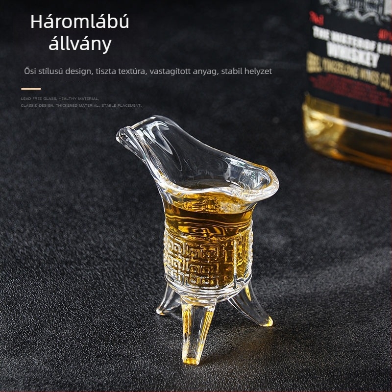 Ólommentes üvegboros pohár, antik retro stílus, háromlábú kialakítás, készlet 1 db, kapacitás 1–100 ml