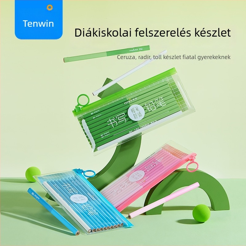 Hatszögletű HB ceruza és radír készlet általános iskolásoknak, első- és másodikosoknak