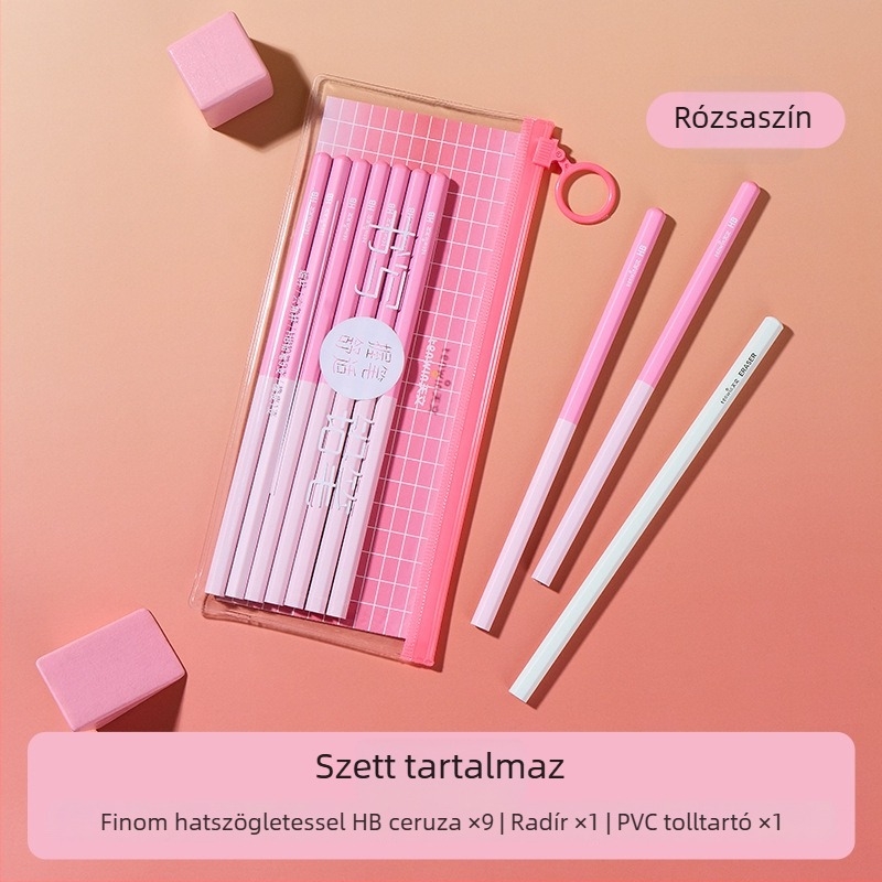 Hatszögletű HB ceruza és radír készlet általános iskolásoknak, első- és másodikosoknak